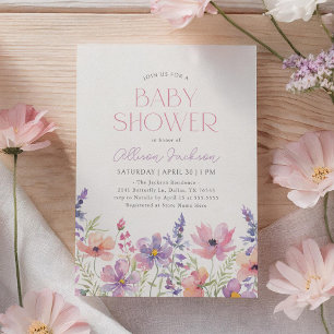 Baby in Bloom Pink Purple Wildflower Baby Shower Invitation