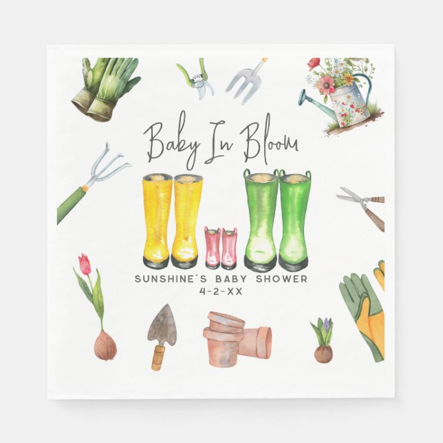 Baby In Bloom Pink Rain Boots Garden Baby Shower Napkin (Front)