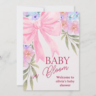 Baby in Bloom Pink Ribbon Floral Baby Shower Invit Invitation