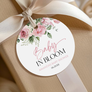Baby In Bloom Pink Rose Floral Baby Shower Favour Tags