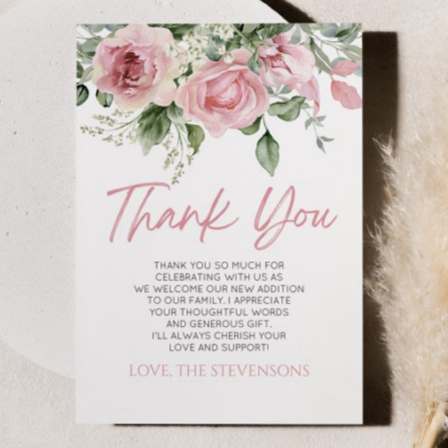 Baby In Bloom Pink Rose Floral Baby Shower Thank You Card (Creator Uploaded)