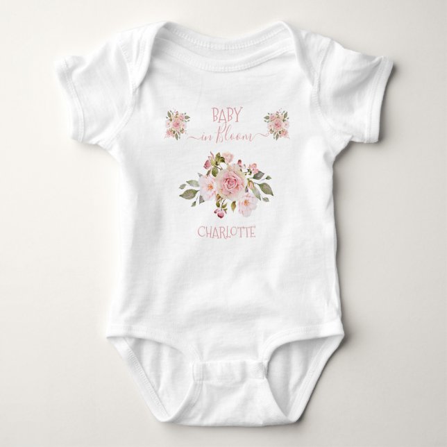 Baby in Bloom Pink Rose Floral Bodysuit (Front)
