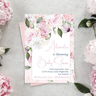 Baby In Bloom Pink Roses Floral Baby Shower Invitation