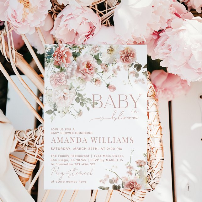Baby in Bloom Pink Roses Floral Girl Baby Shower  Invitation (Creator Uploaded)