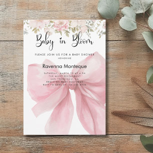 Baby in Bloom Pink Simple Peony Bow Baby Shower Invitation