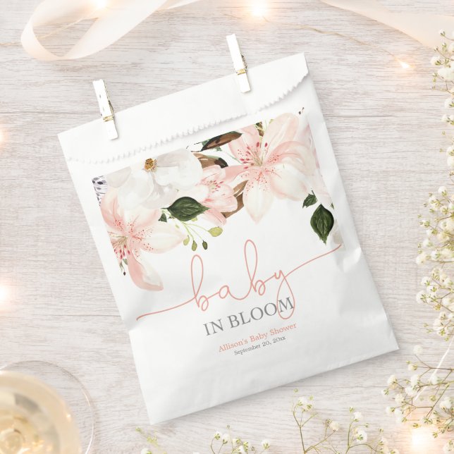 Baby in Bloom pink white floral lilies Favour Bags (Clipped)