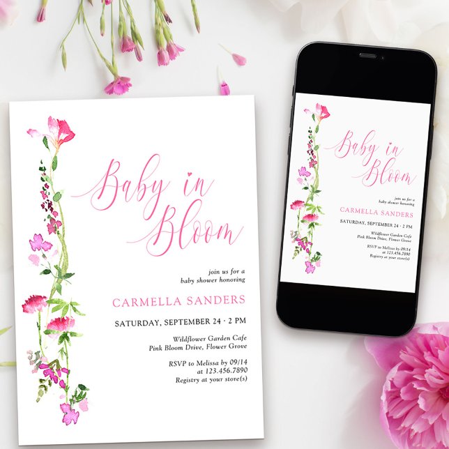 Baby in Bloom Pink Wildflower Baby Shower Invitation (Baby in Bloom Baby Shower Invitation from my Pink Wildflower Collection
)