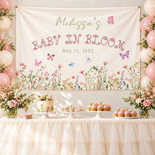 Baby in Bloom Pink Wildflower Butterfly Shower Banner