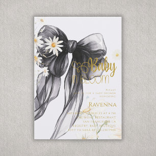 Baby in Bloom Preppy Black Bow Daisy Baby Shower Invitation