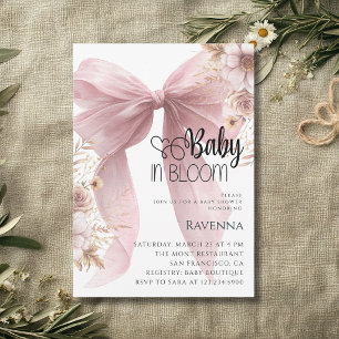 Baby in Bloom Preppy Bow Peonies Baby Shower Invitation