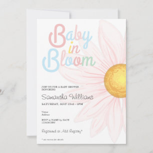 Baby In Bloom Preppy Retro Pink Daisy Baby Shower Invitation