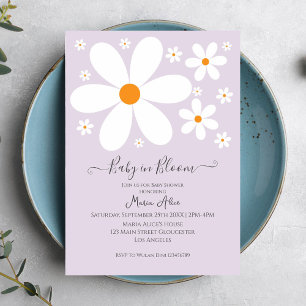 Baby in Bloom Purple Daisy Baby Shower Invitation
