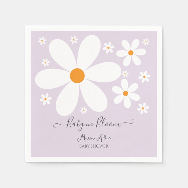 Baby in Bloom purple Daisy Baby Shower  Napkin (Front)