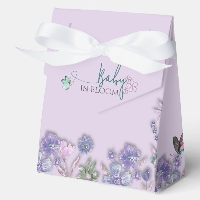 Baby In Bloom Purple Floral Baby Shower Party  Favour Box (Front)