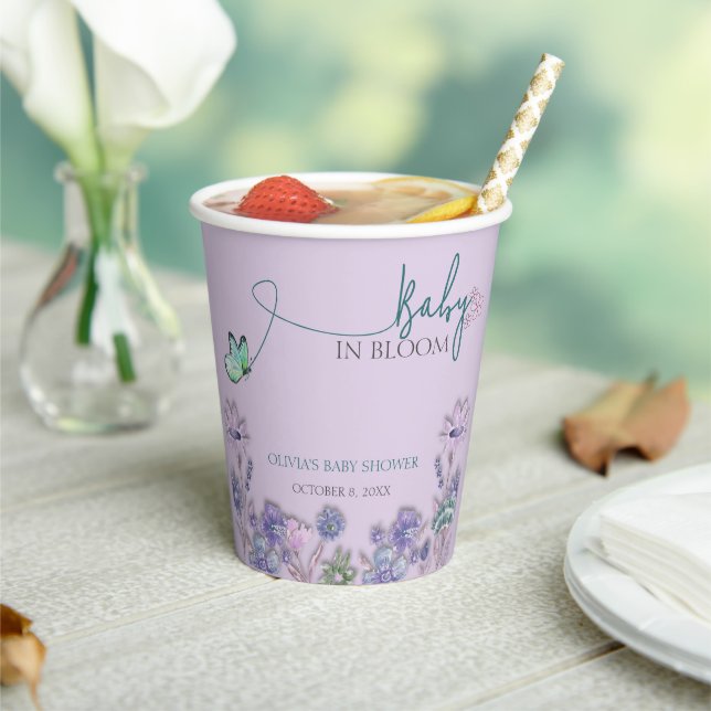 Baby In Bloom Purple Floral Baby Shower Party  Paper Cups (Insitu)