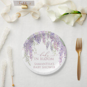 Baby in Bloom Purple Wisteria Baby Shower Paper Plate