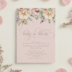 Baby In Bloom QR Pink Wildflower Baby Shower Invitation