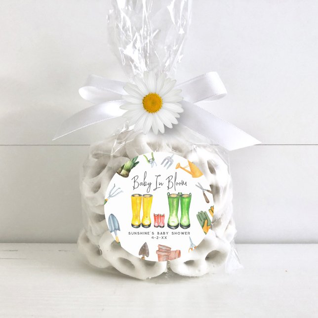 Baby In Bloom Red Rain Boots Gardening Baby Shower Classic Round Sticker (Creator Uploaded)