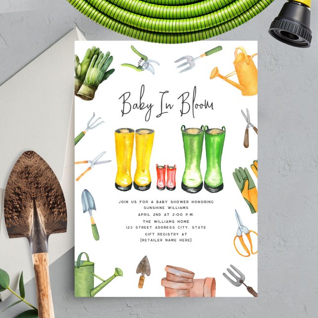 Baby In Bloom Red Rain Boots Gardening Invitation (Creator Uploaded)