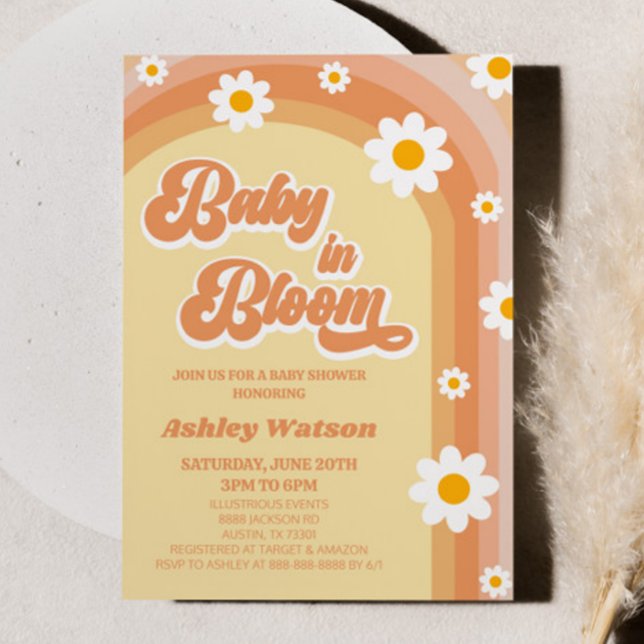 Baby In Bloom Retro Daisy Flower Baby Shower Invitation (Creator Uploaded)