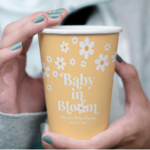 Baby in Bloom Retro Daisy yellow Baby Shower Paper Cups