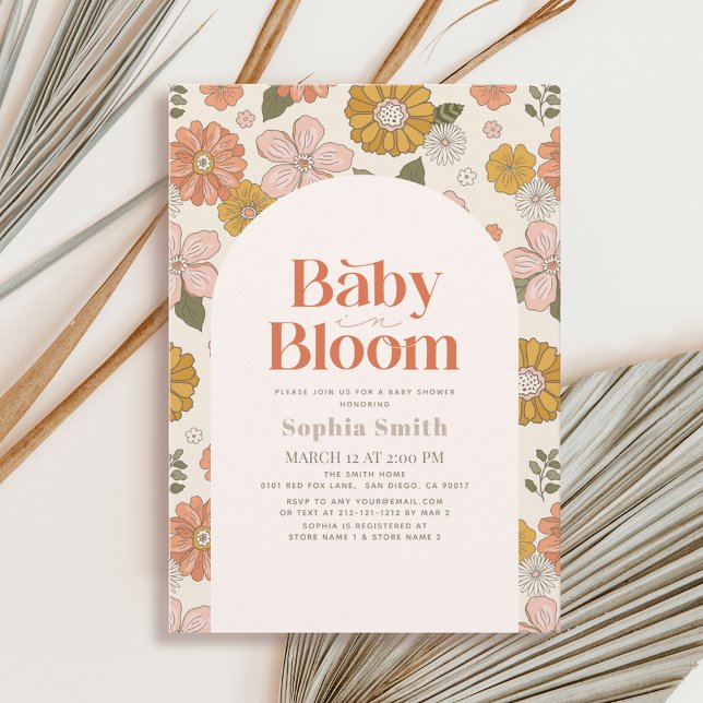 Baby in Bloom Retro Floral Arch Orange Baby Shower Invitation (Creator Uploaded)