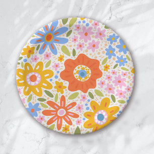 Baby in Bloom Retro Groovy Wildflowers Baby Shower Paper Plate