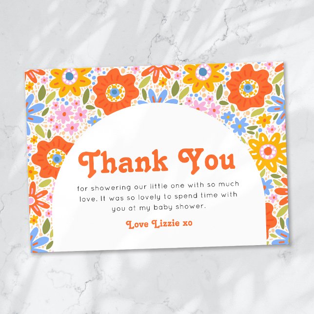 Baby in Bloom Retro Groovy Wildflowers Baby Shower Thank You Card (Creator Uploaded)