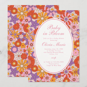 Baby in Bloom Retro Pink Groovy Baby Shower Invitation
