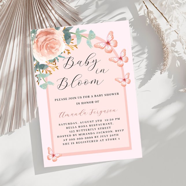 Baby in Bloom rose butterfly arch Baby Shower Invitation (Creator Uploaded)