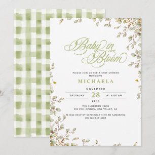 Baby In Bloom Rustic Baby Shower Watercolor Leaves Invitation