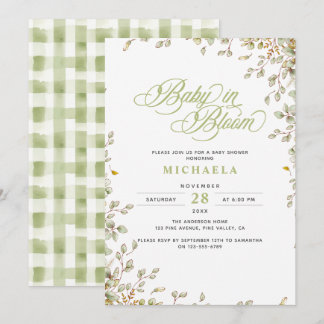 Baby In Bloom Rustic Baby Shower Watercolor Leaves Invitation