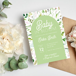 Baby in Bloom Sage Green Baby Shower Invitation