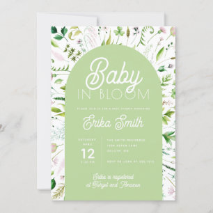 Baby in Bloom Sage Green Baby Shower Invitation