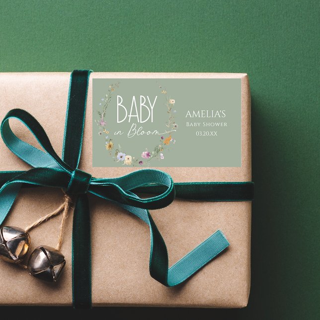 Baby in Bloom Sage Green Botanical Baby Shower Rectangular Sticker (Creator Uploaded)