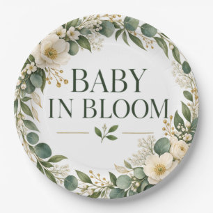 Baby in Bloom Sage Green Botanical Paper Plate