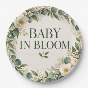 Baby in Bloom Sage Green Botanical Paper Plate