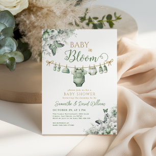 Baby in Bloom Sage Green Floral Baby Shower Invitation