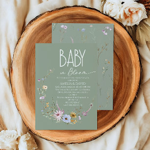 Baby in Bloom Sage Green Wildflower Baby Shower Invitation