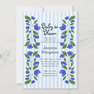 Baby in Bloom Shower Cute Blue Art Nouveau Floral Invitation