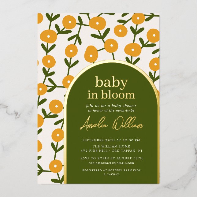 Baby In Bloom Shower Invitation Foil Invitation (Front)