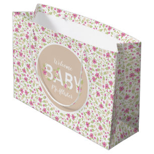 Baby in Bloom Shower Pink Vintage Flowers Girl Large Gift Bag