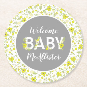 Baby in Bloom Shower Round Paper Coaster