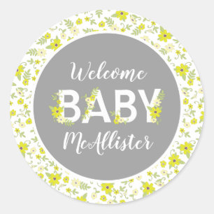 Baby in Bloom Shower Vintage Flower Gender Neutral Classic Round Sticker