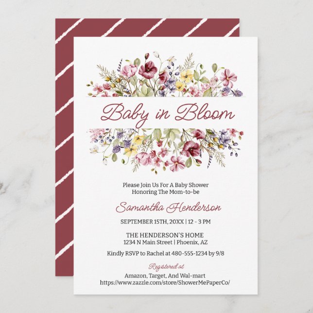 Baby in Bloom Shower Wildflower Invitation (Front/Back)