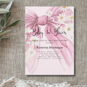Baby in Bloom Soft Blush Floral Bow Baby Shower Invitation