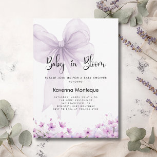 Baby in Bloom Soft Lilac Bloom Bow Baby Shower Invitation