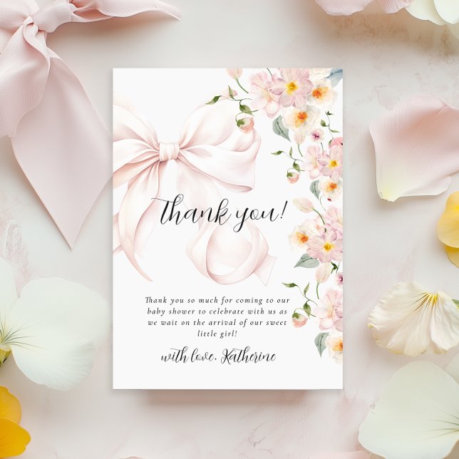 Baby In Bloom Soft Pink Bow Baby Shower Invitation (Creator Uploaded)