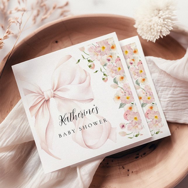 Baby In Bloom Soft Pink Bow Baby Shower Invitation Napkin (Creator Uploaded)