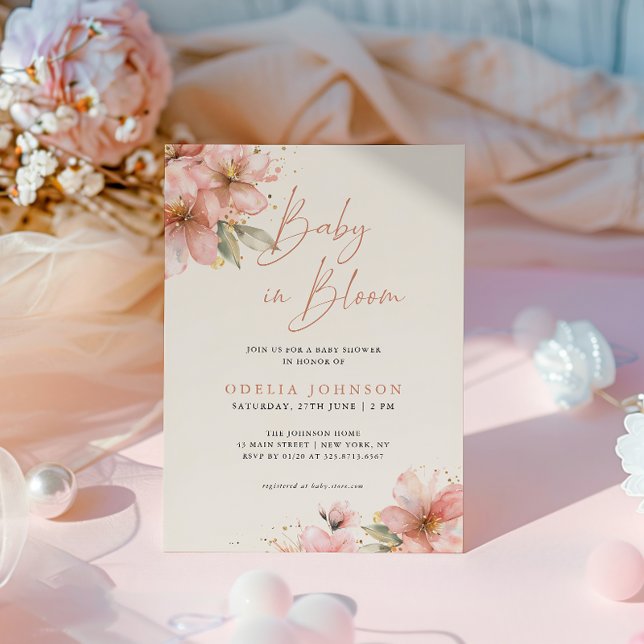 Baby In Bloom Soft Pink Floral Baby Shower Invitation (Creator Uploaded)